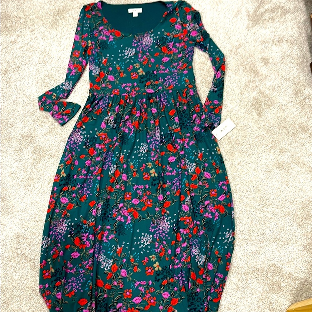 Floral Kids Dress in Green and Purple